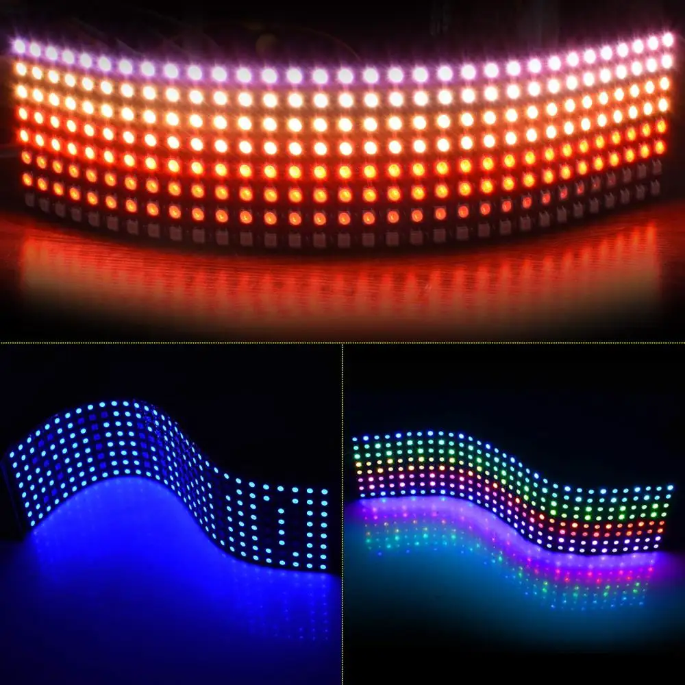 8x8 16x16 8x32 пикселей SK6812 WS2812B RGB Матрица индивидуально Адресуемая цифровая Гибкая светодиодный панель пикселей экран DC5V