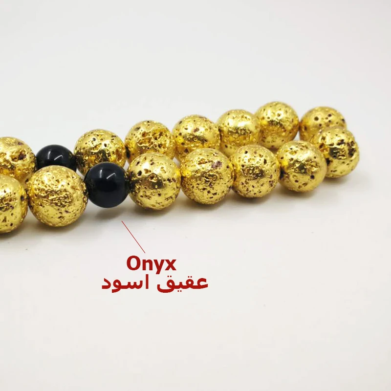 Мужской Tasbih Природный лавовый камень Золотое покрытие стиль misbaha натуральный камень четки мусульманский 33 66 99 молитвенные бусины