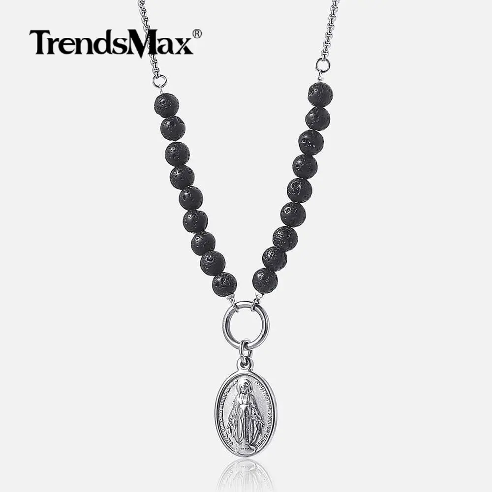 Trendsmax Девы Марии кулон ожерелье Lava бусы для женщин мужчин эфирное масло диффузор