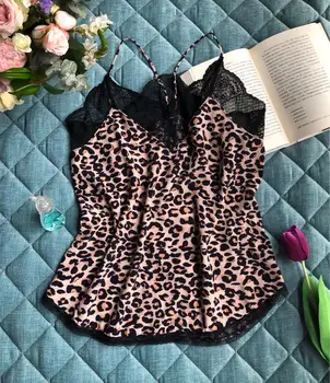 

Camis 100% Viscose Women Leopard Tops Sexy Lace Huat Femme Vest