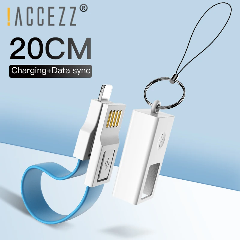 

!ACCEZZ USB Cable Lighting For iPhone 7 8 6 6s Plus XS MAX X XR 2A Mini USB Charging Cord Portable Short Wire KeyChain 20CM