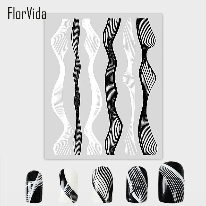 FlorVida 1 лист золото серебро серии волна наклейки на ногти дизайн ногтей самоклеющиеся наклейки 3D DIY наклейки маникюр Дизайн ногтей украшения
