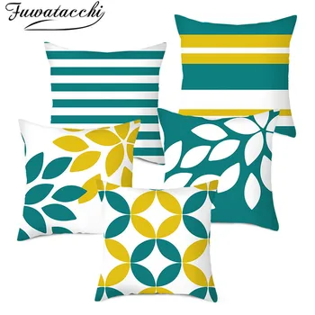 

Fuwatacchi Double pattern Geometric Cushion Cover Green Pillow Cover For Home Sofa Decorative Pillowcases Polyester Throw Pillow