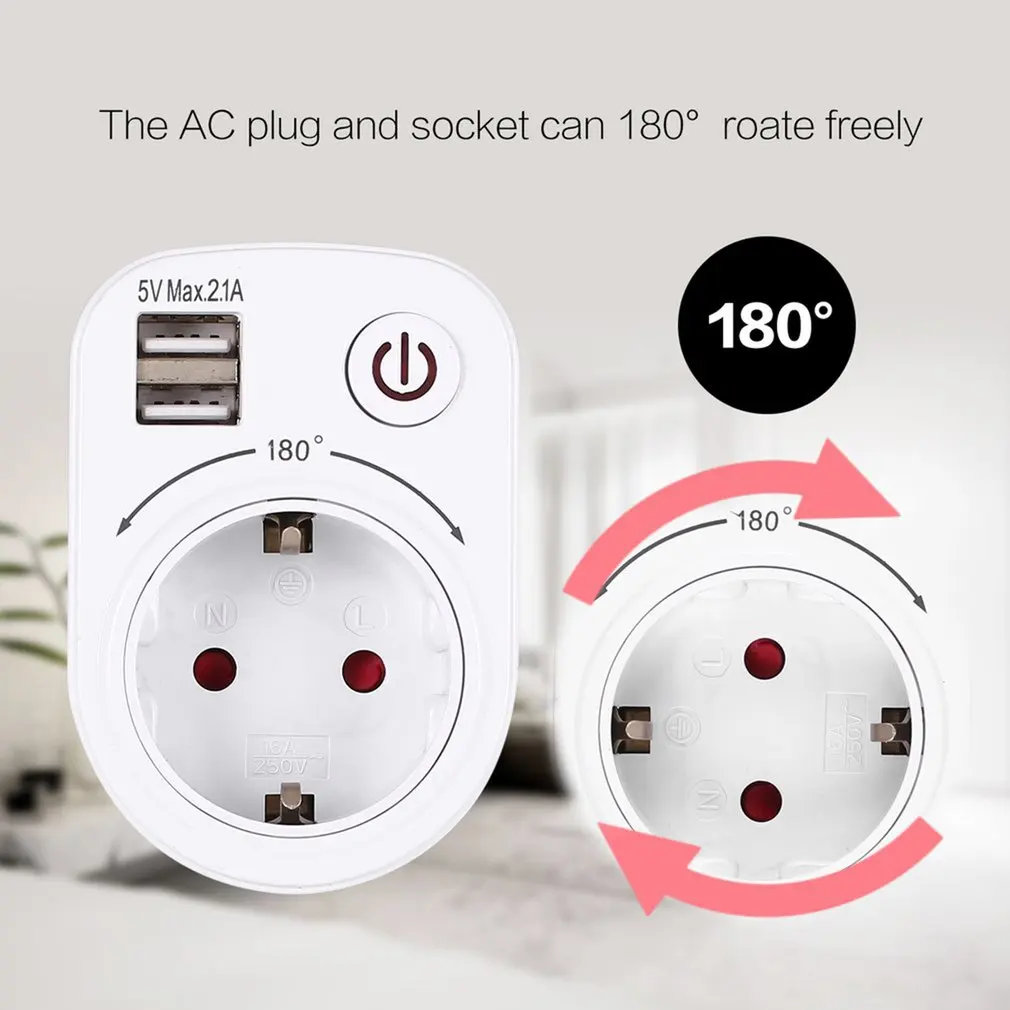 

5V 2.1A Electric Dual USB Charger Adapter EU Plug Intelligent Plug-in Wall Socket Charging Power Switch Outlet Home Travel