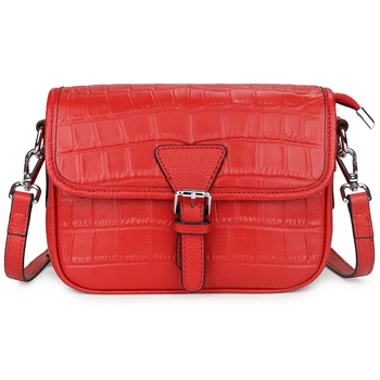 

Women Messenger Bag Genuine Leather Red/Black Phone Bags Fashion Ladies Shoulder Purses Alligator Female Wallet Bags