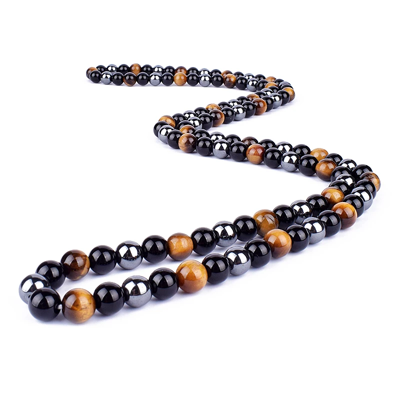 Hematite Obsidian Tiger Eye Beads Necklaces Triple Protection Necklaces - Image 2