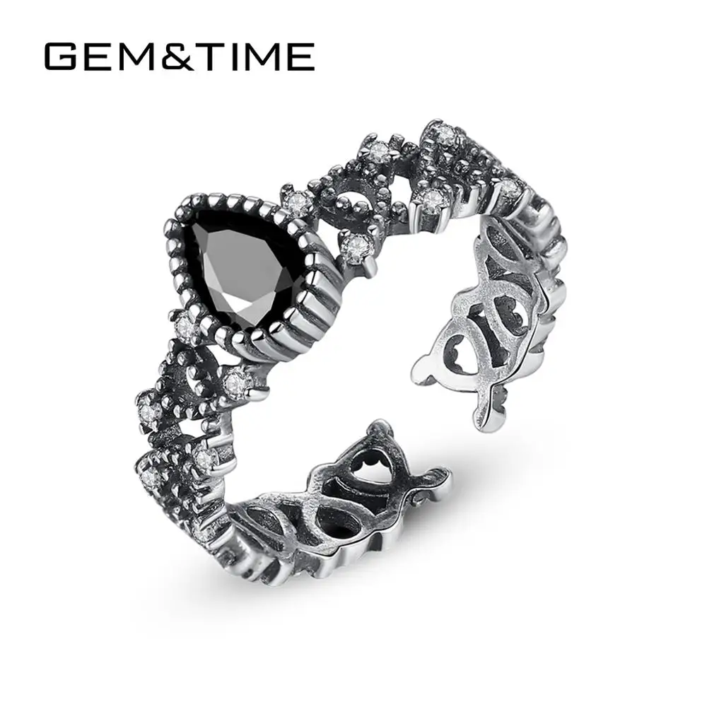 Gem& Time модное тайское серебряное кольцо на палец с черным топазом, ретро овальное регулируемое кольцо с драгоценным камнем, хорошее ювелирное изделие "anillos Bijoux" Femme SR0198