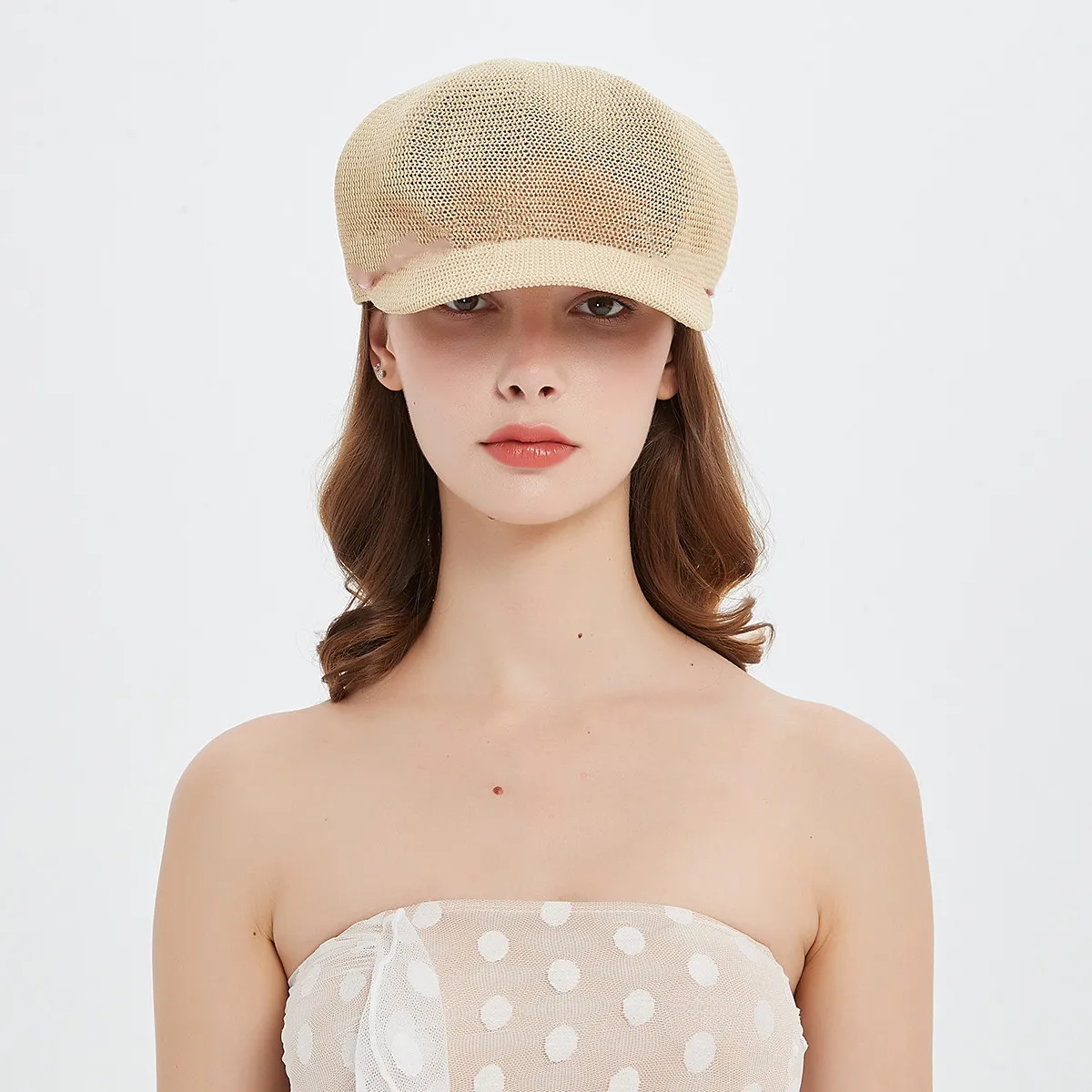 Cotton Newsboy Cap Berets Hat For Women Summer Breathable Mesh Straw Adjustable