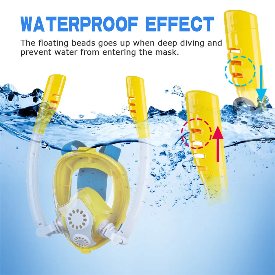 Children Snorkeling Mask Double Tube Full Dry Silicone Diving Mask Swimming Underwater Snorkeling Mask Diving Goggles Equipment