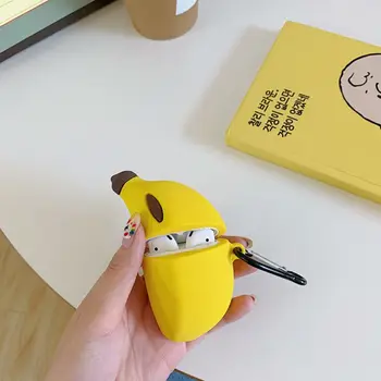 

Yellow Banana Protective Case Soft Silicone Cover with Carabiner for Airpods 1/2