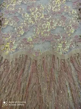 

Nigerian french net Lace yaking-10.4010 Embroidered Cord Lace Fabric with full beads for bridal dress