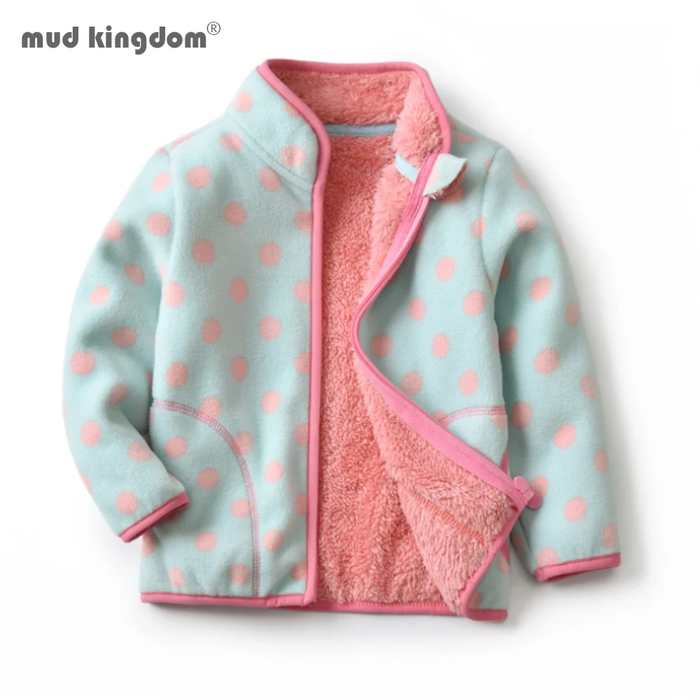 

Mudkingdom Girls Coats Winter Fleece Thicken Warm Long Sleeve Kids Outerwear Clothes Cute Polka Dots Striped Pattern Wool Girls