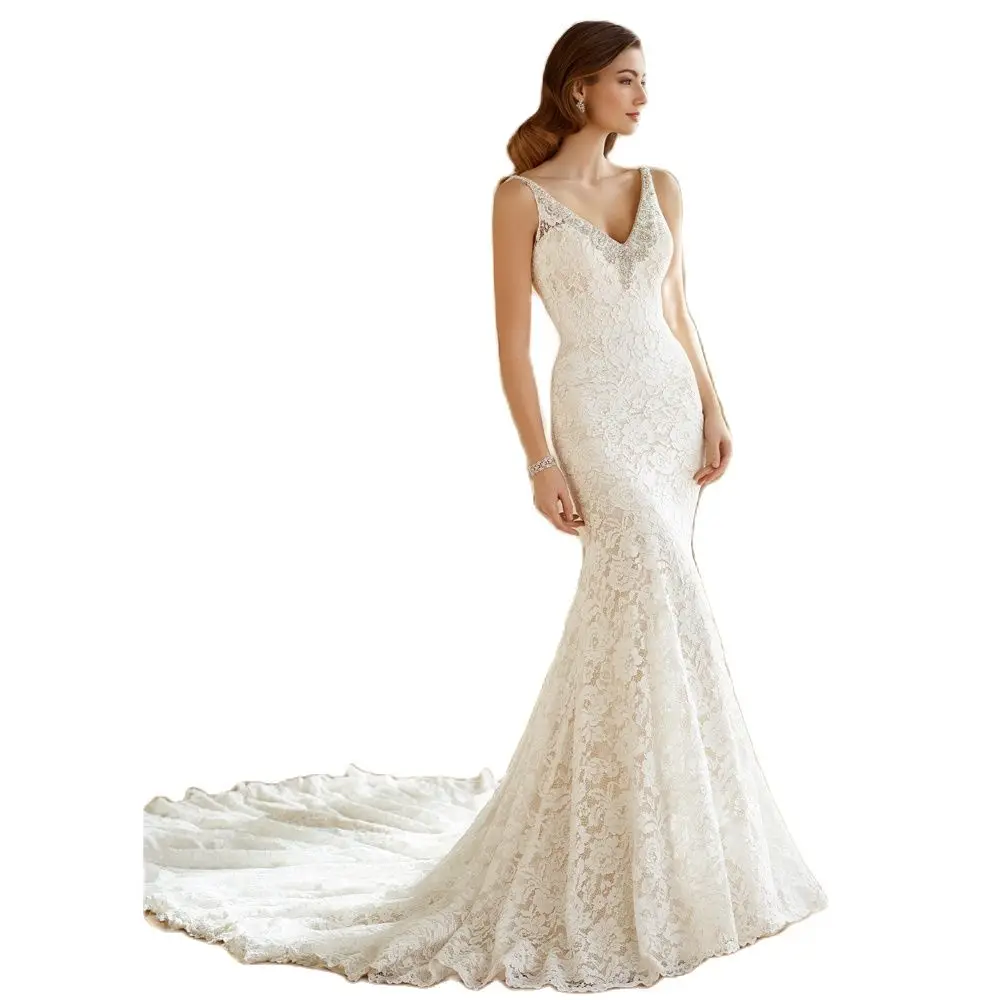 RYANTH Womens Long Lace Wedding Dresses for Bride 2019 Mermaid Sweetheart Bridal Gown R24