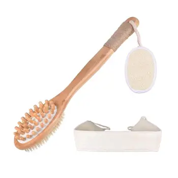 

3pcs Body Skin Brushing Set Natural Bristle Double Side Back Cleaning Massage Scrubber Bath Brush Exfoliating Shower Brush