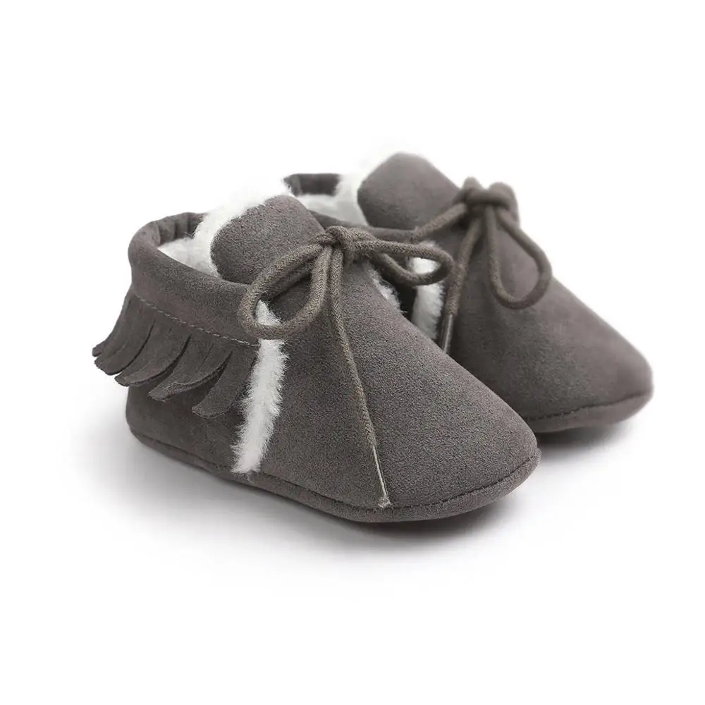 Зимняя Теплая Флисовая Милая обувь для новорожденных; обувь для малышей с мягкой подошвой для маленьких мальчиков и девочек 0-12 месяцев - Цвет: Темно-серый