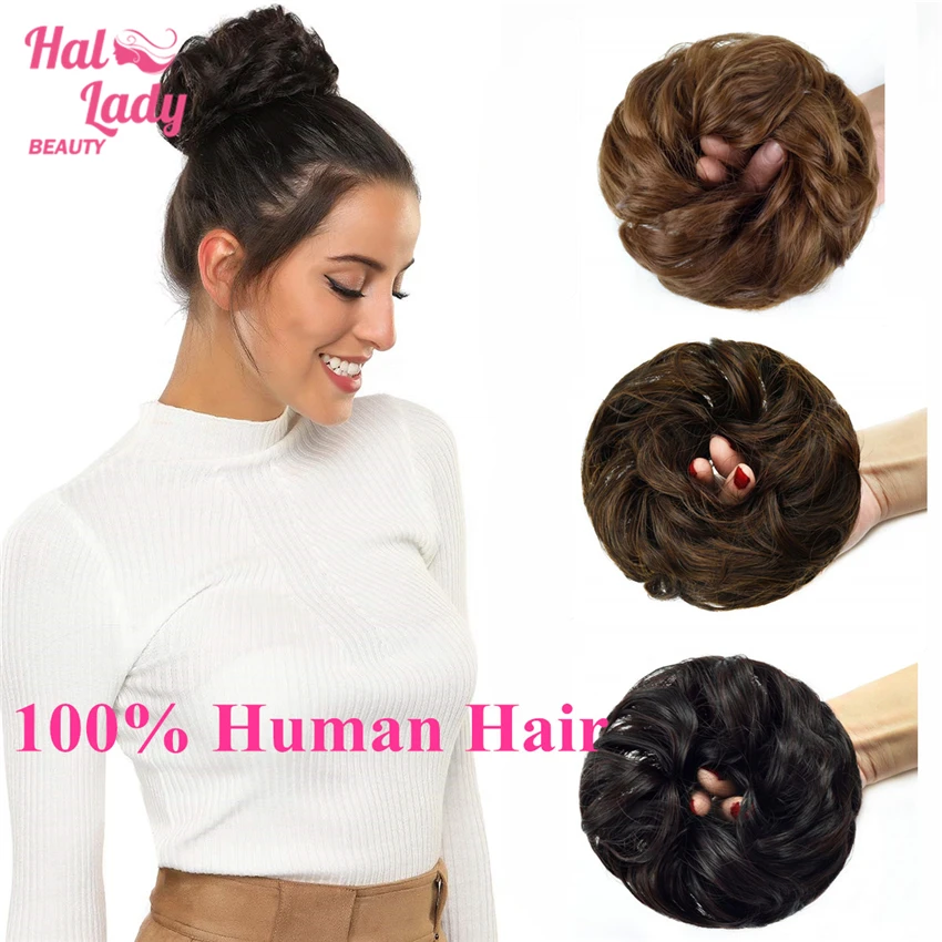 Halo señora belleza 100% humano Real del pelo extensiones recogido rizado peruano desordenado Donut moño para el cabello pieza peluca no remy pelo