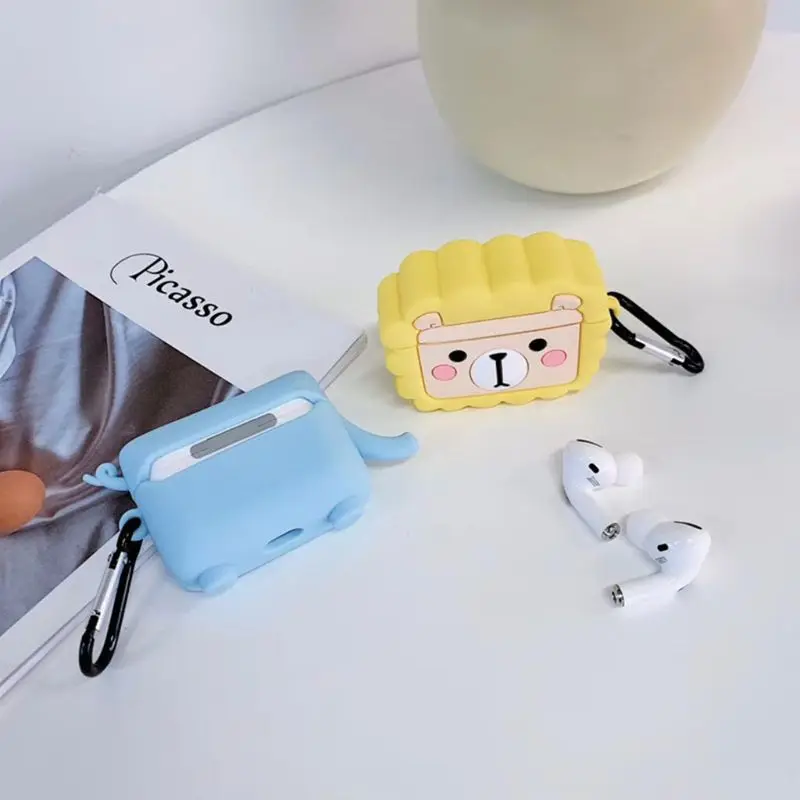 

Cute Lion Elephant Silicone Case Protective Cover with Carabiner for Airpods Pro