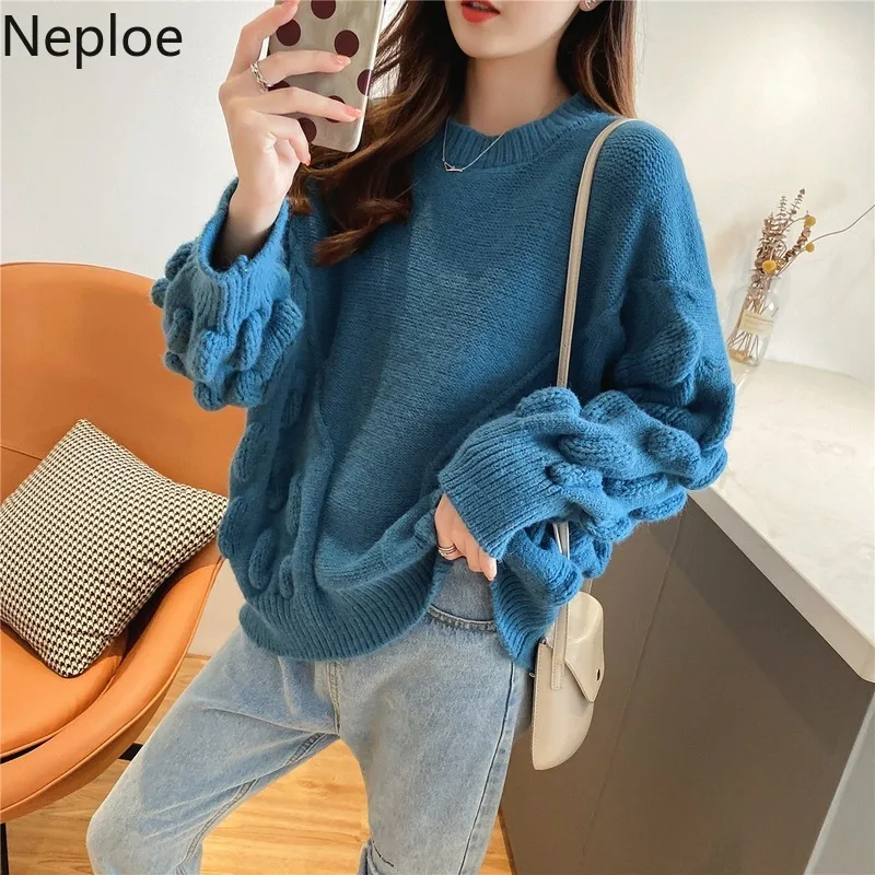 Neploe, свободный, необычный стиль, твист, вязаный, Pull Femme Hiver, толстый, круглый вырез, длинный рукав, теплый пуловер, свитер, Осень-зима, Sueter