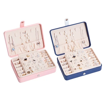 

2x PU Jewelry Box netic Buck Bracelet Earrings Necklace Rings Jewellery Storage Case Casket Cabinet Pink & Navy Blue