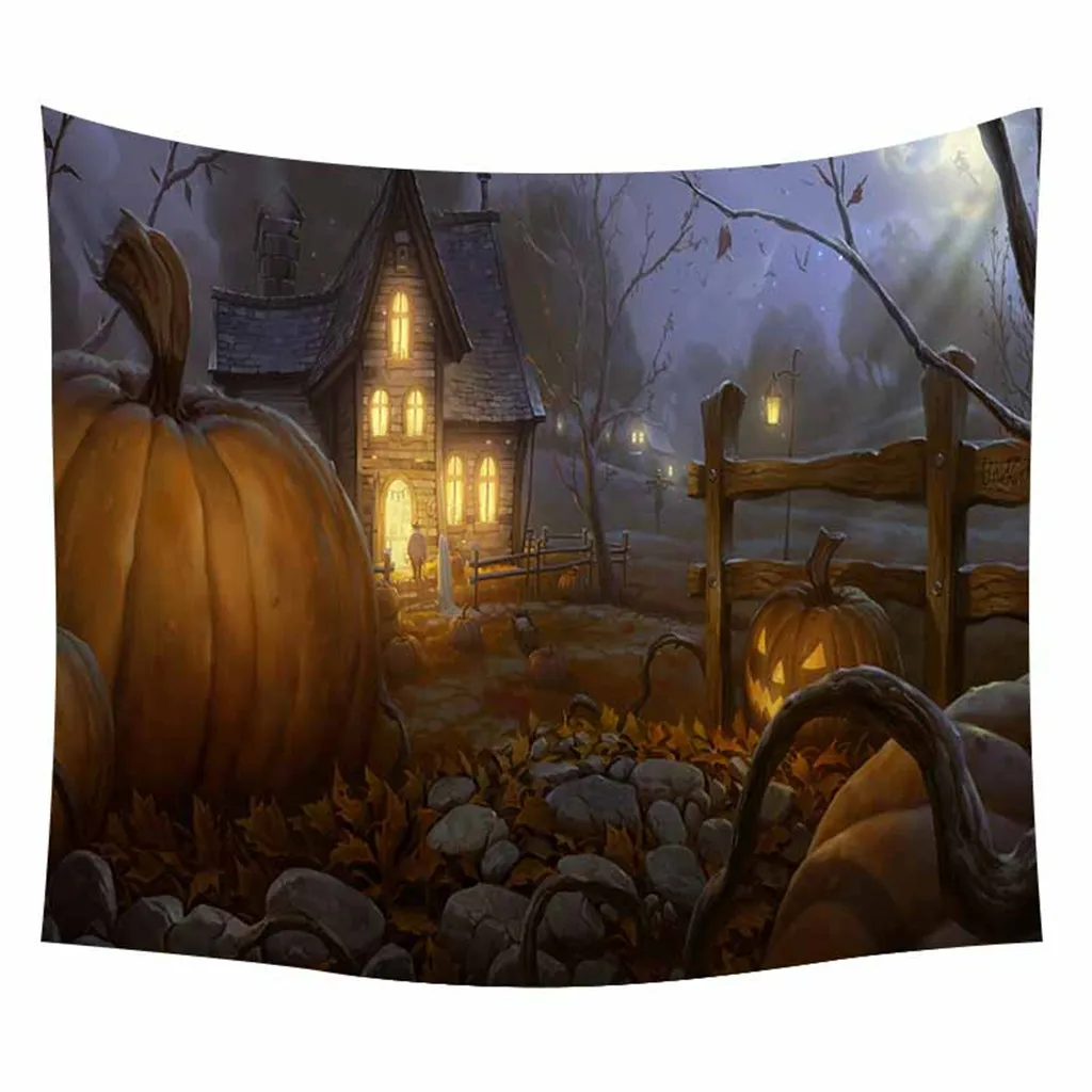 Horror Halloween Tapestry Pumpkins Tree Print Blanket Wall Hanging Tapestry Art Home Party Decoration Wall Cloth Blanket - Цвет: E
