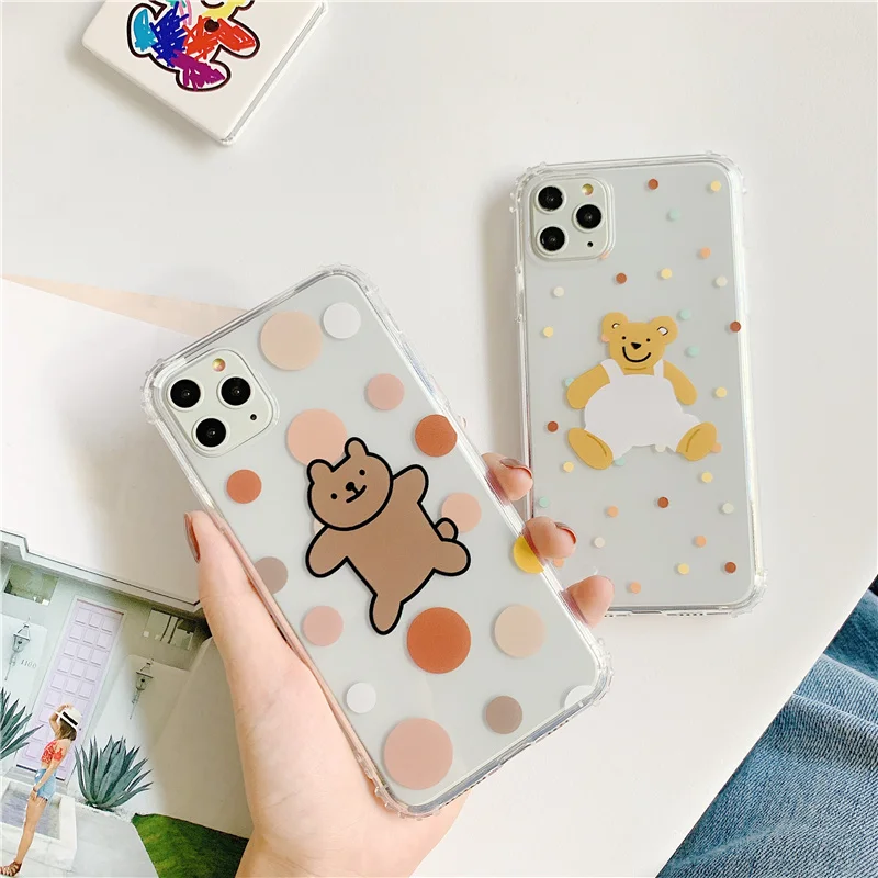 Polka Dot bear Korean phone case for iphone 11 Pro Max xs max xr x transparent anti-knock cover 8plus 7 8 plus coque |