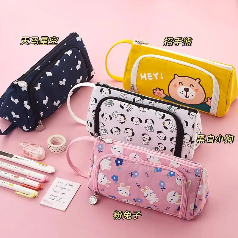 Bargain priceLovely Cartoon Zipper Pouch Faux Leather Stationery Pencil Bag Student Gift Purple Package