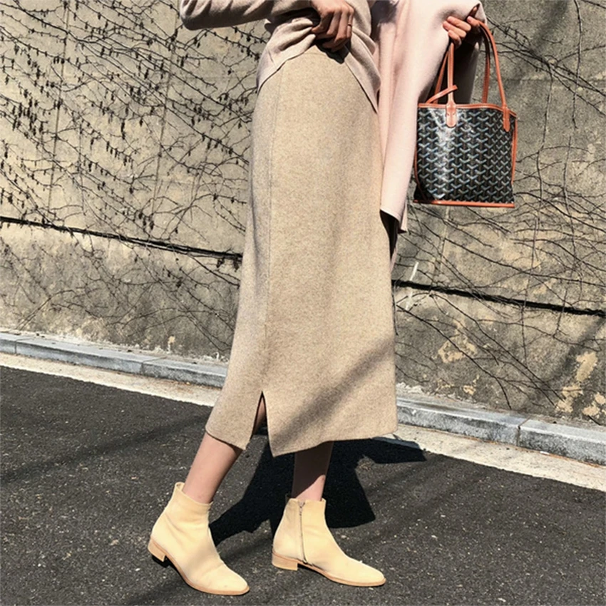 Pregnant women's autumn and winter knitted bag hip skirt high waist belly lift skirt long and thin one-step during pregnan