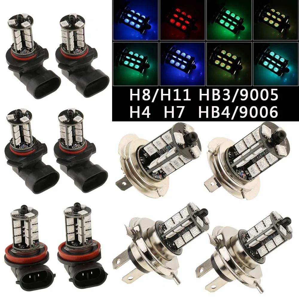 2 шт. RGB LED H11 H9 H8 9005 9006 Автомобильная противотуманная фара с пультом дистанционного