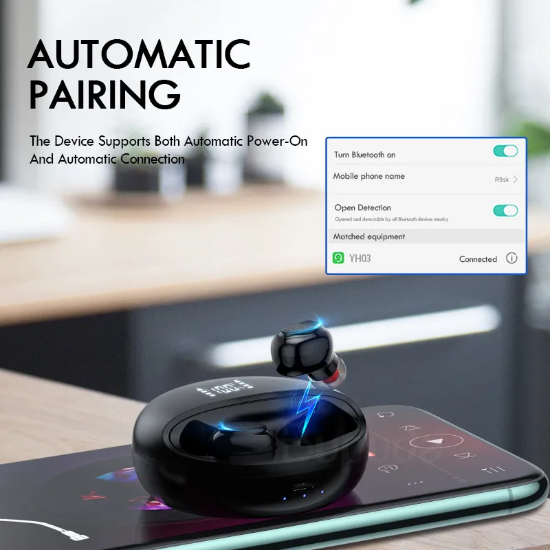Новые TWS беспроводные Bluetooth наушники светодиодный дисплей Bluetooth наушники 9D Hifi стерео гарнитура наушники для iOS Android телефон