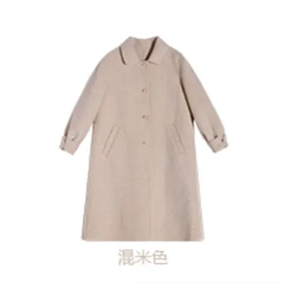 Beige Coat Women Winter Autumn and Winter New Black Coat Long Korean Coat Loose Thin Woolen Coat Coats and Jackets Women - Color: Beige