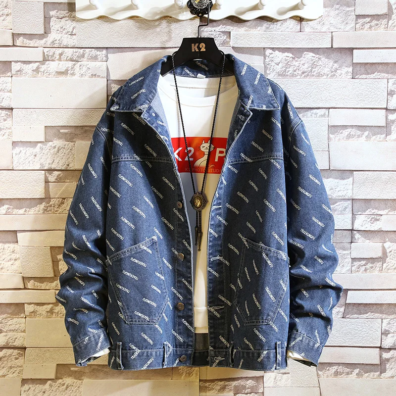 

Plus size L - 5XL Blue & Black Denim Jeans Jacket New 2019 Spring Autumn Winter Clothes