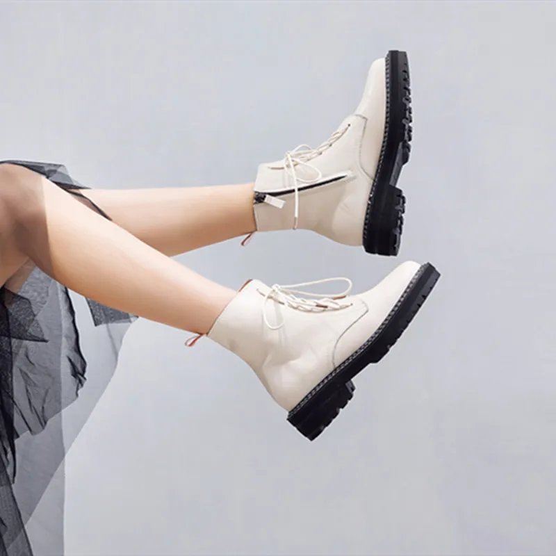 

AIYUQI Martin Boots Female 2019 Autumn New Genuine Leather Women's Booties Lace Up White winter women shoes