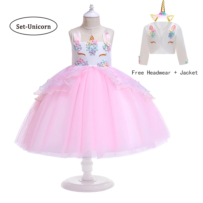 Детское рождественское платье с единорогом для девочек; фантазийное платье принцессы для дня рождения, карнавала; платье-пачка для девочек на свадьбу