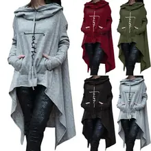 

2019 Autumn Women Hoodies Sweatshirts Casual Baggy Long Sleeve Hooded Irregular Hem Pocket Pullover Outwear Hooded Sweatshirt