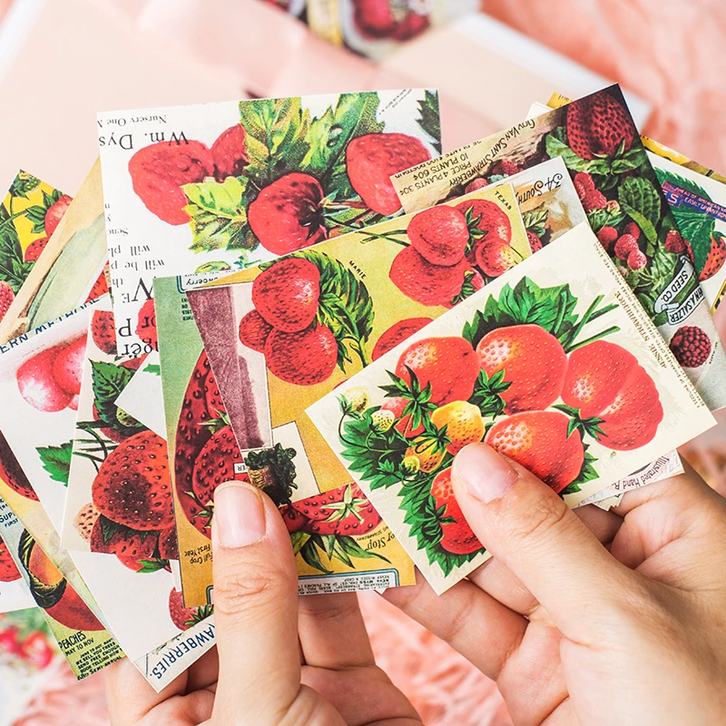 

Vintage junk journal Material Package Strawberry Card Stickers DIY Scrapbooking Album Diary Happy Planner Decoration Stickers