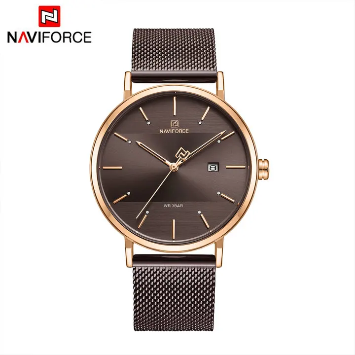 NAVIFORCE, пара наручных часов, модные повседневные кварцевые часы, женские аналоговые часы, ультра тонкие часы для мужчин, подарок для влюбленных, стальной ремешок - Цвет: MAN RG BROWN
