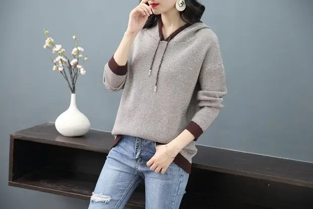 Распродажа Moleton Feminino Inverno Moletom Feminino 9273 женский полосатый пуловер с капюшоном, пол 59-1,4 строк, 2 полки