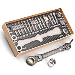 Juego de llaves Torx de trinquete, herramientas manuales de reparación de bicicletas y coche, Universal, ajustable, doble extremo, enchufes, destornillador, 23 piezas