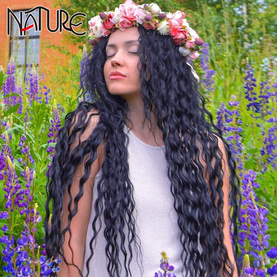 Nature Hair Afro Kinky Curly Hair Bundles Extensions With Closure Ombre Golden 30inch Soft Super Long Hair Synthetic Wave Hair