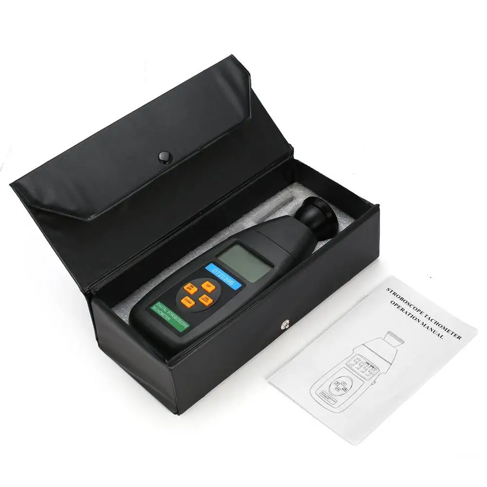 

DT2239B Digital LCD Non-Contact Flash Stroboscope Tachometer Photoelectric Revolution Meter Speedometer Tester 60~19999RPM 5.0