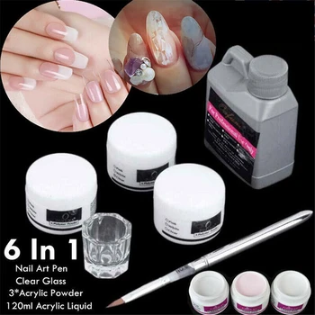 

6/8pcs Professional Nail Art Kit Acrylic Liquid Pen Nail Manicure Brush & Glass Dappen Dish Set Tool with 120ml Acrylic Liquid