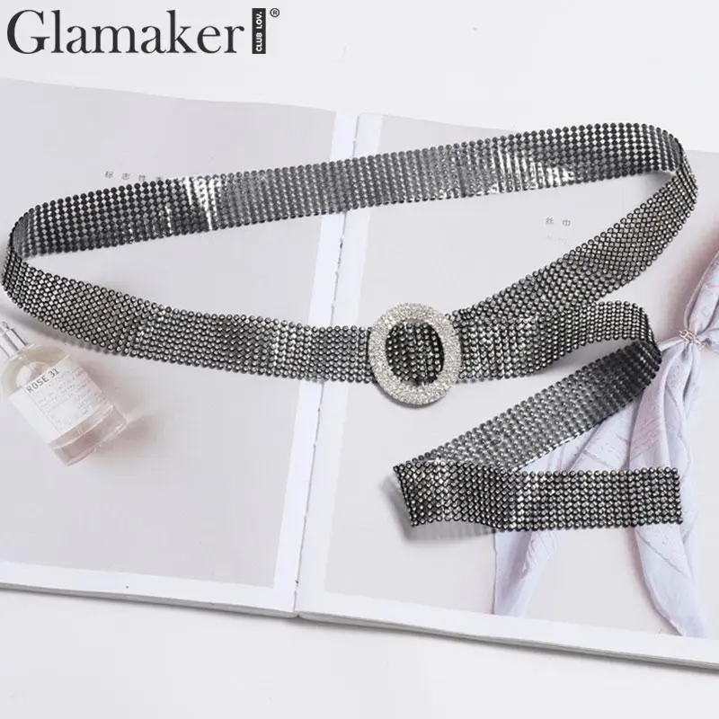 Glamaker Блестящий Пояс с бриллиантами аксессуары из ПВХ Женский широкий ремень для платья Женская корейская мода винтажный пояс плюс размер