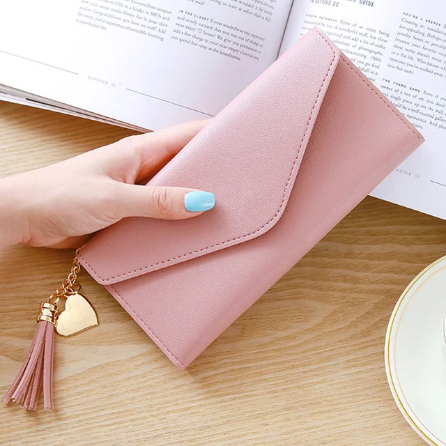 Long Women's Wallet Female Purses Tassel Card Holder Wallets Female PU Leather Clutch Money Bag Pu Leather Wallet Style 2--Color 11