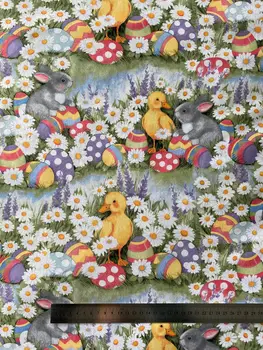 

50*110cm Plain Weave Cotton Easter Cartoon Rabbit Print Fabric Sewing Material Quilting Patchwork Needlework DIY Handmade Cloth