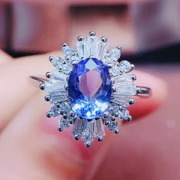 

Per jewelry Natural real tanzanite luxury style ring Free shipping 0.95ct gemstone 925 sterling silver Fine jewelry Q2042719