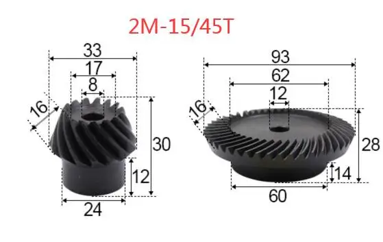 2M-15/45 Прорезыватели 1: 3 рацион прецизионные спиральные конические шестерни 0,91 г