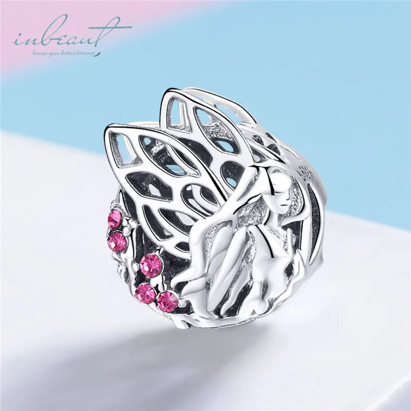 S925 стерлингового серебра fit Pandora браслет бабочка девушка бусины 925 розовый циркон гений эльф амулет крыло для цепи diy ювелирные изделия