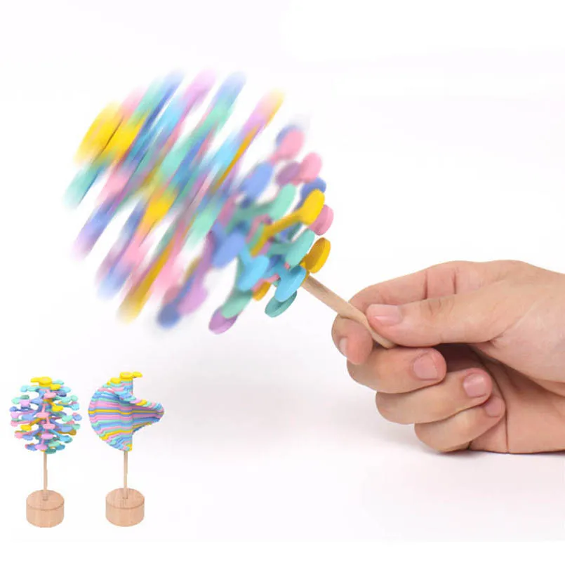 

Wooden Helicone Magic Wand Roll Stress Relief Toy Children Rotating Lollipop Creative Toys Decompression Art Home Decoration