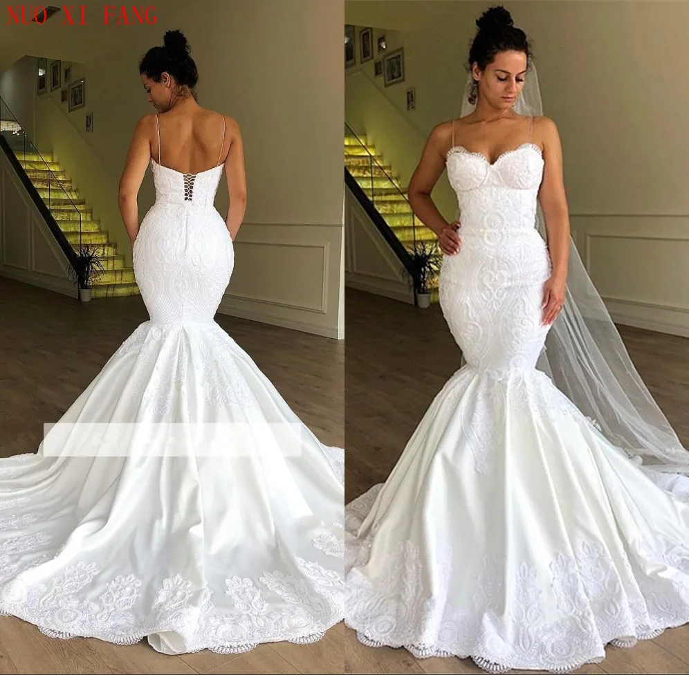 

Robe de mariee Sexy Spaghetti Straps Mermaid Lace Wedding Dresses 2020 Sweetheart Lace Up Back Bride Gown vestidos de novia