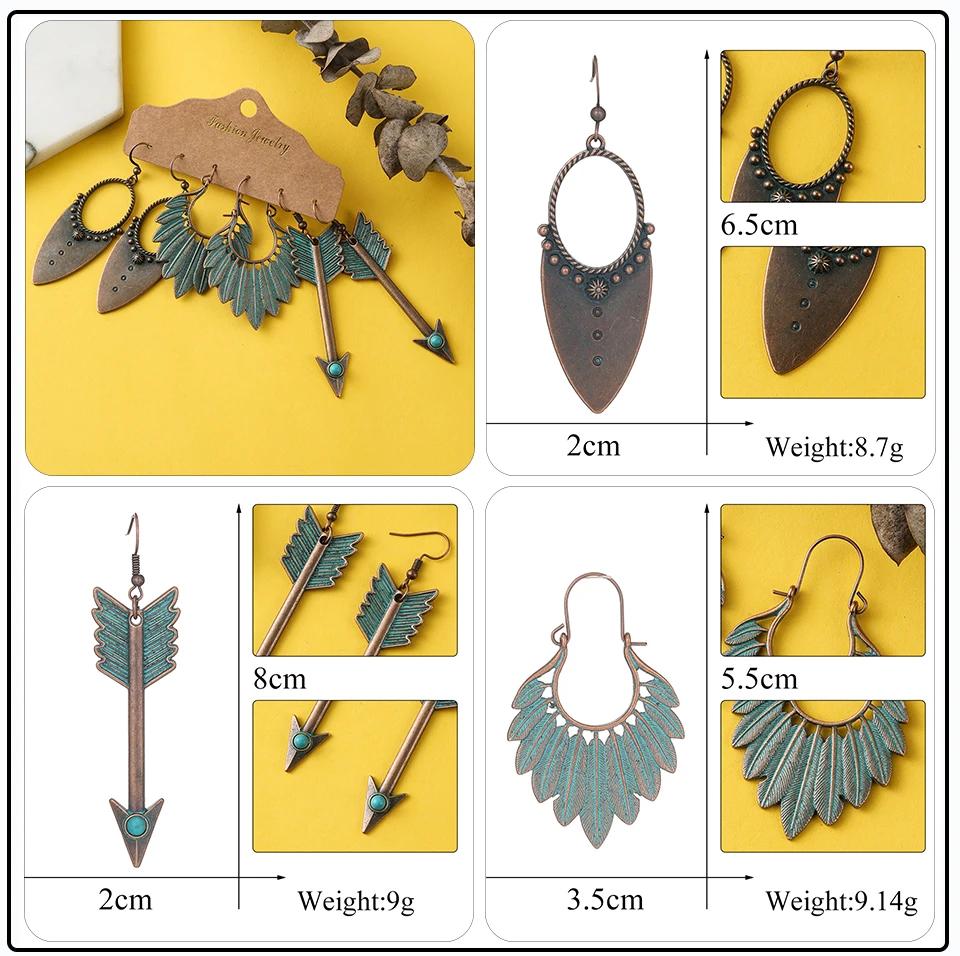 41 Style Silver Rose Gold Color Earrings Ethnic Bohemia Vintage Mixed Styles Long Leaf Big Round Circle Shell Shape Wooden Stones Beads Geometric Bronze Met (26)